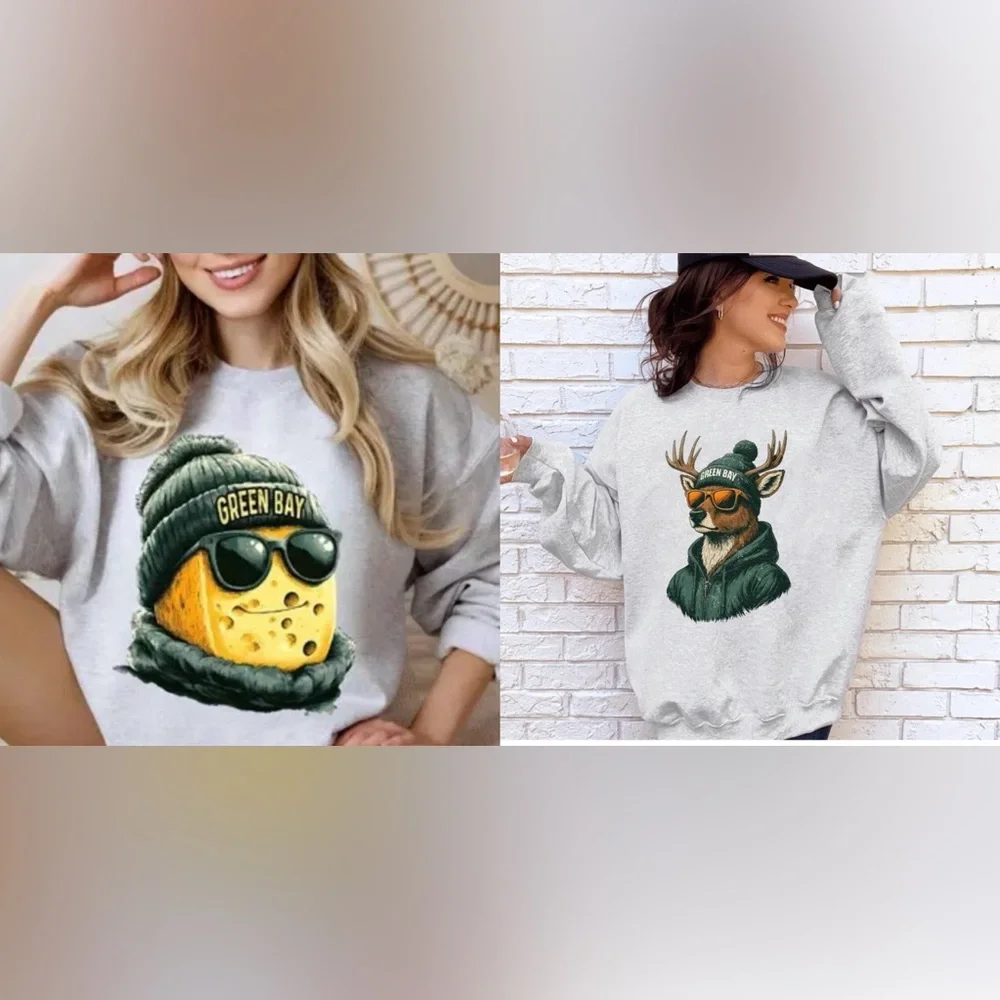 Gildan Light Gray Heavy Blend Sweatshirt Unisex Large Green Bay
